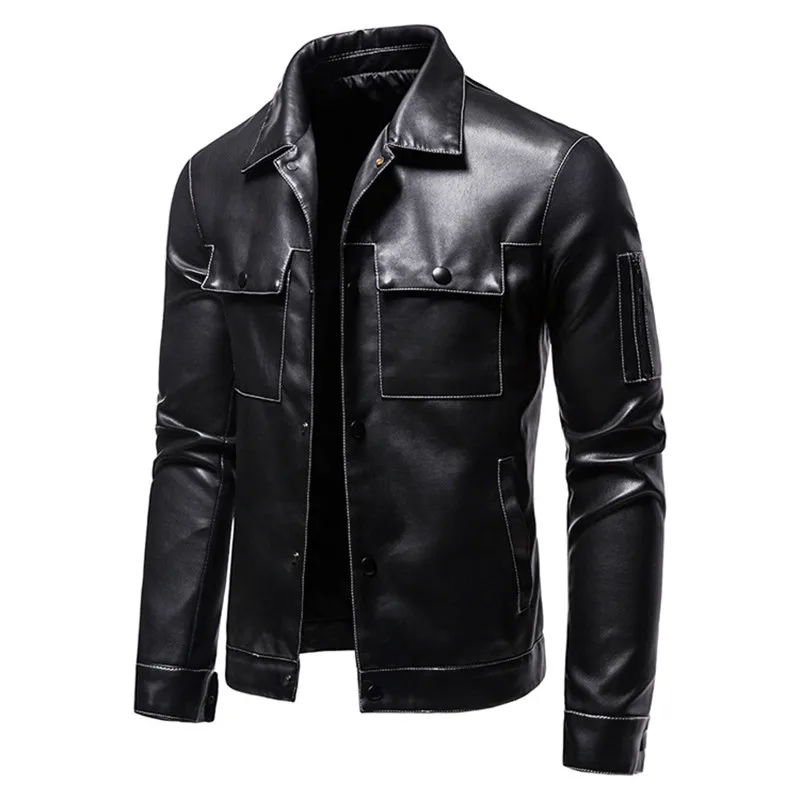 

Nice Autumn New Male Shining Leather Jacket High Quality Fashion PU Jacket Men Artificial Leather Coats Motorcycle Jacket S-3XL