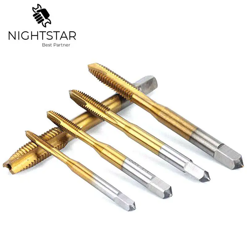 

5Pcs Straight groove Thread Tap High Speed Steel Hand Tap Drill Bit Titanium Coated Metric Screw Tap M3 M4 M5 M6 M8