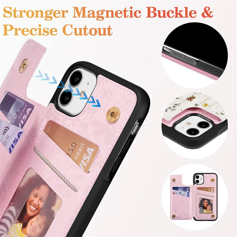 Floral RFID Blocking Leather Wallet Phone Case with Card Holder