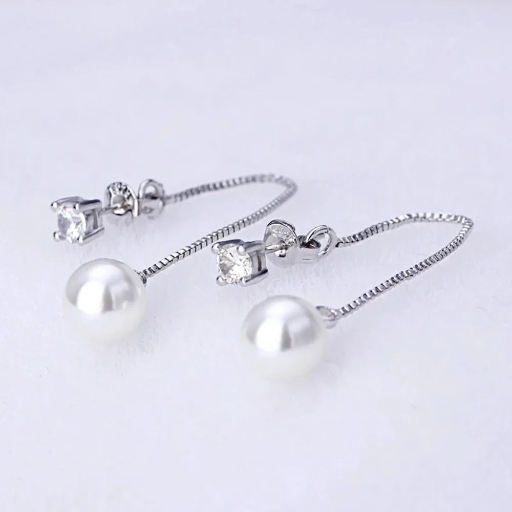 Silver-color Simulated Pearl Pendant Long Chain Cubic Zirconia Earrings Bridal Wedding Jewelry Drop dangle earrings drop earrings pendant earrings long earrings pearl earrings crystal earrings