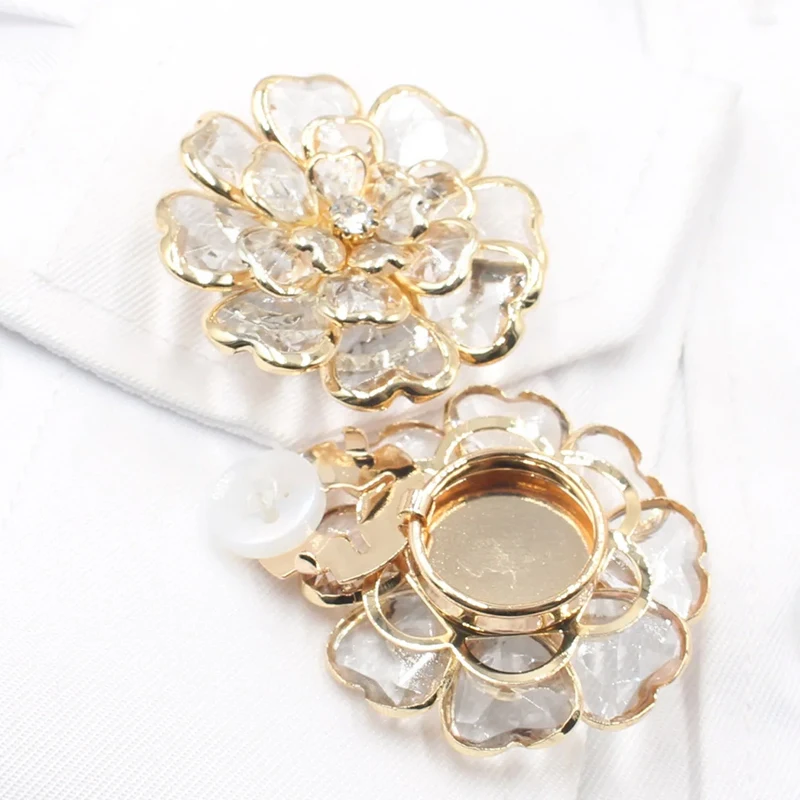 1 Piece Acrylic Rhinestone Flower Cufflink Shirt Button Clip Fashion Clothing Accessories