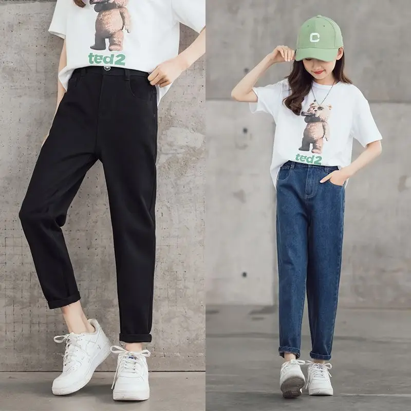 여아 청바지 봄 가을 패션 롱 캐주얼 팬츠 중대형 아동 야외복 가을옷 와이드 레그 팬츠 미드 웨이스트