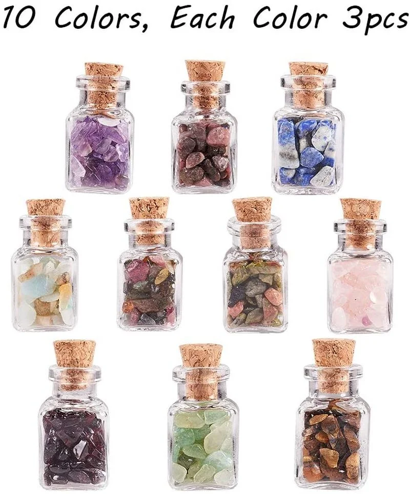 15~30 Pcs Mini Wishing Bottles Tumbled Chip Crystal Healing Gem Reiki Wicca Stones Set for DIY Jewelry Making Home Decoration