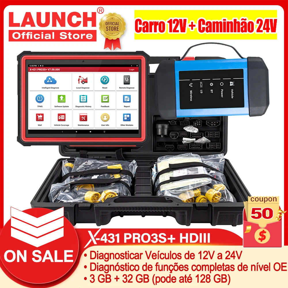 LAUNCH X431 PRO3S + HDIII 10,1 '12V 24V coche camión funciones