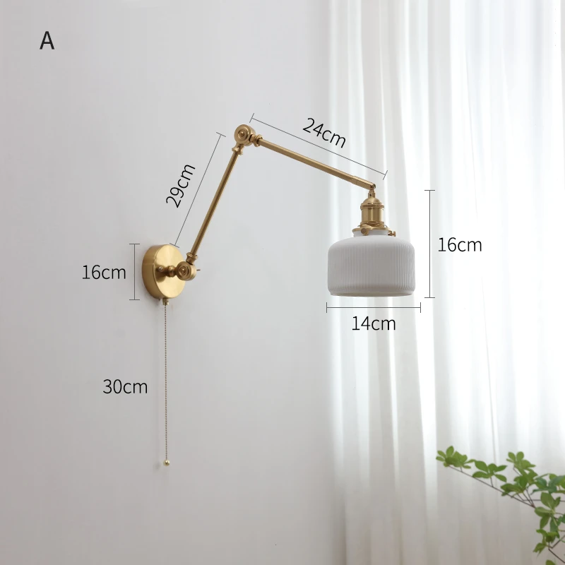 IWHD Pull Chain Switch LED Wall Lights Sconce Up And Down Copper Swing Long Arm Ceramic Lampshade Nordic Modern Wandlamp Lampara