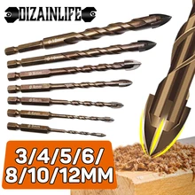 DIZAINLIFE 3/4/5/6/8/10/12mm Cross Hex Tile Drill Bits for Glass Ceramic Concrete Hole Opener Hard Alloy Triangle Bit Tools 