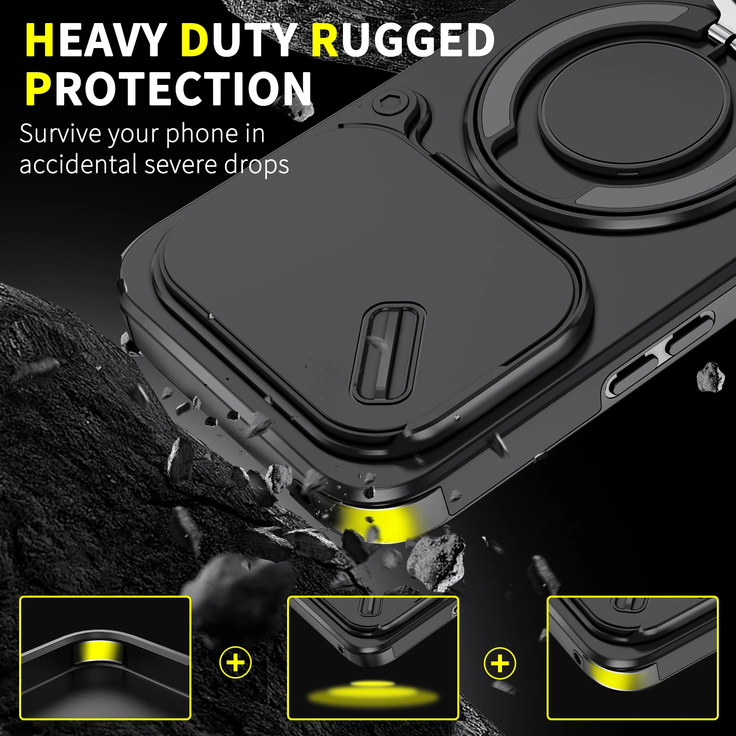 Shockproof Armor Case with Lens Protection and Car Magnetic Holder