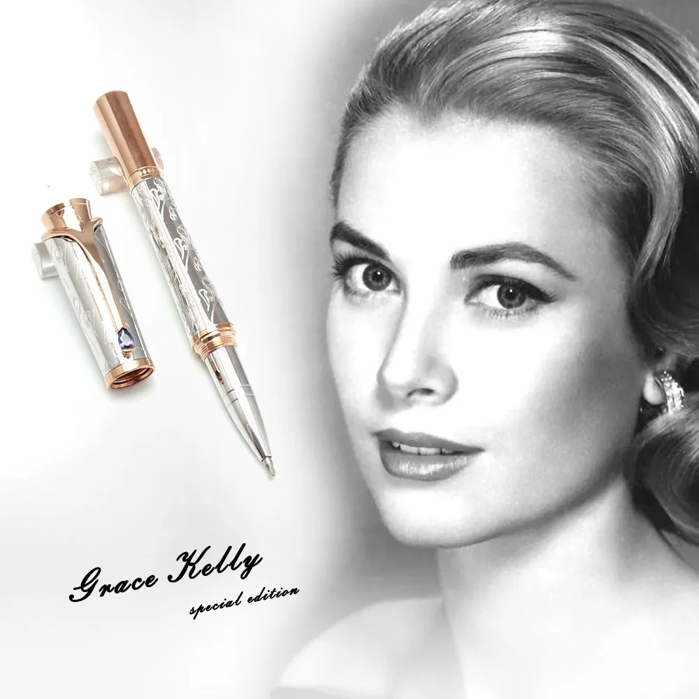 MBS Grace Kelly Dark Purple MB Roller / Ballpoint Pen With Teardrop Shape Diamond Stone Clip Writing Smooth Great Actress