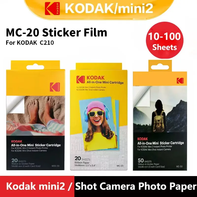 10-100매 코닥 올인원 C210 용지 카트리지 세트 레버리지 4패스 인쇄 기술 포토 프린터 패키지 잉크