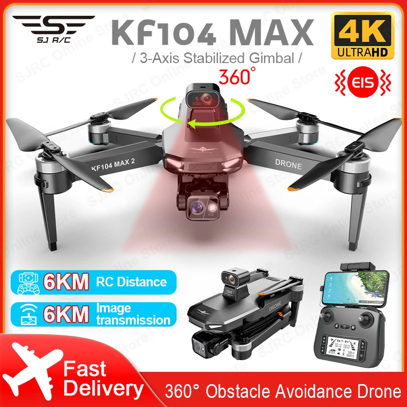 KF104 Max GPS Drone 4k Profesional 6KM 3-Axis Gimbal 360° Laser Obstacle Avoidance RC Quadcopter Brushless Motor FPV Dron