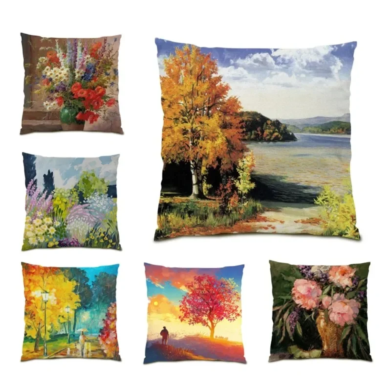 

Landscape Cushion Cover Cojines 45x45 Fashion Art Style Pillow Cover Home Bed Sofa Decor Oil Painting Pillowcase 2024 DF0502