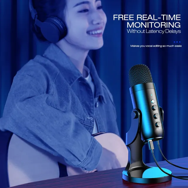 Haomuren USB Microphone for PC Mac Gaming Recording Stream Podcast, Computer Condenser Mic with Phone Adapter Headphone Output 3
