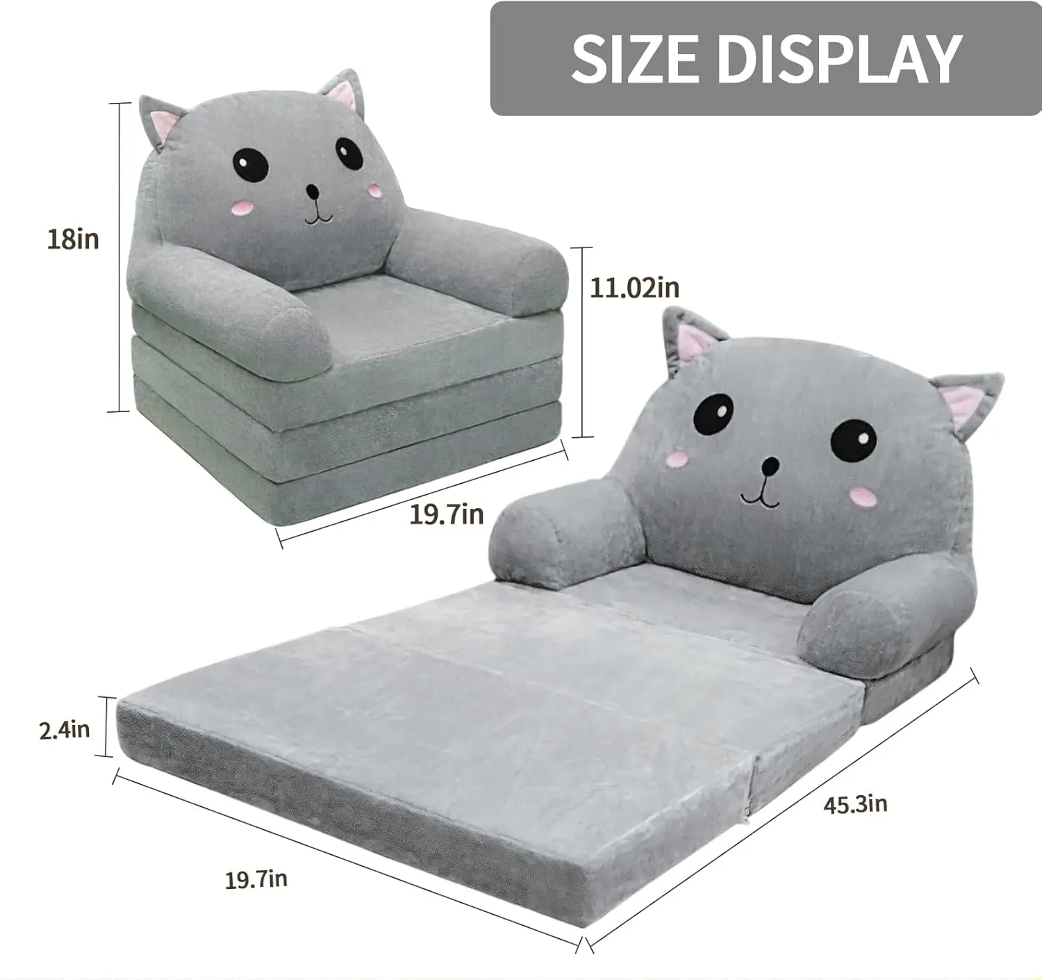 Toddler Chair Kids Sofa - Toddler Sofa Kids Couch Fold Out, 2 in 1 Flip Out Couch and Mini Sofa for Girls and Boys 3