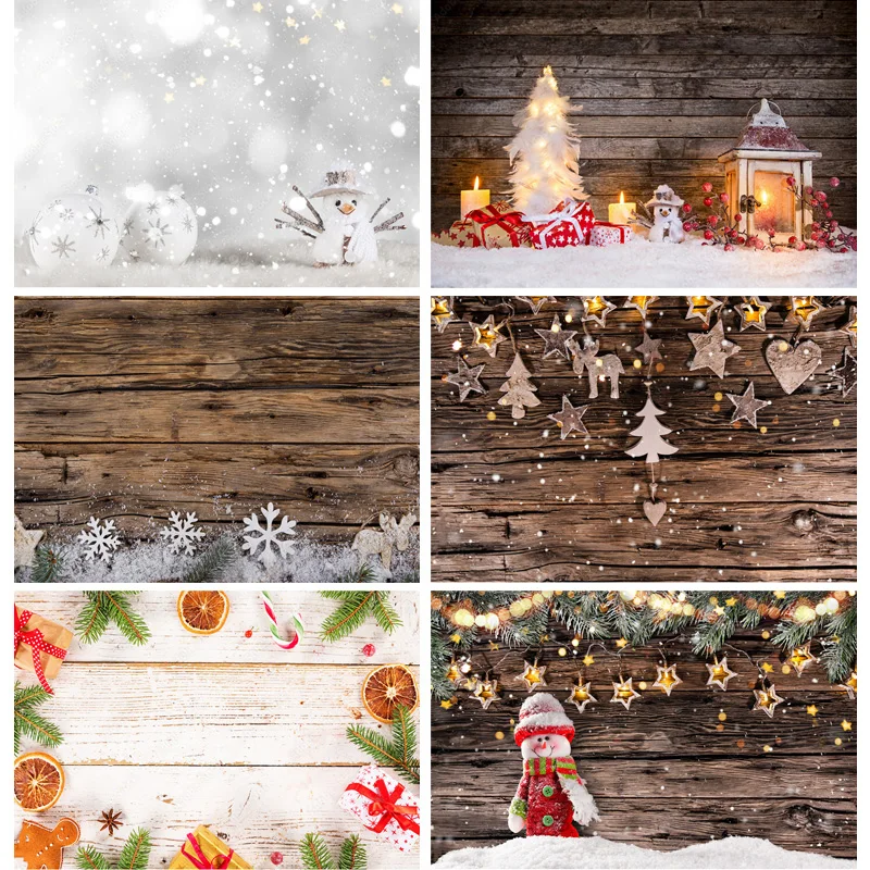 

Vinyl Christmas Wooden Planks Theme Photography Background Snowman Children Backdrops For Photo Studio Props 211221 MMSD-07