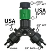 WUJIE Tap Adapter 2-Way 4-Way Splitter Connector EURO USA 3/4'' to 1/4'' Pipe for Garden Watering Hose Drip Irrigation System 6