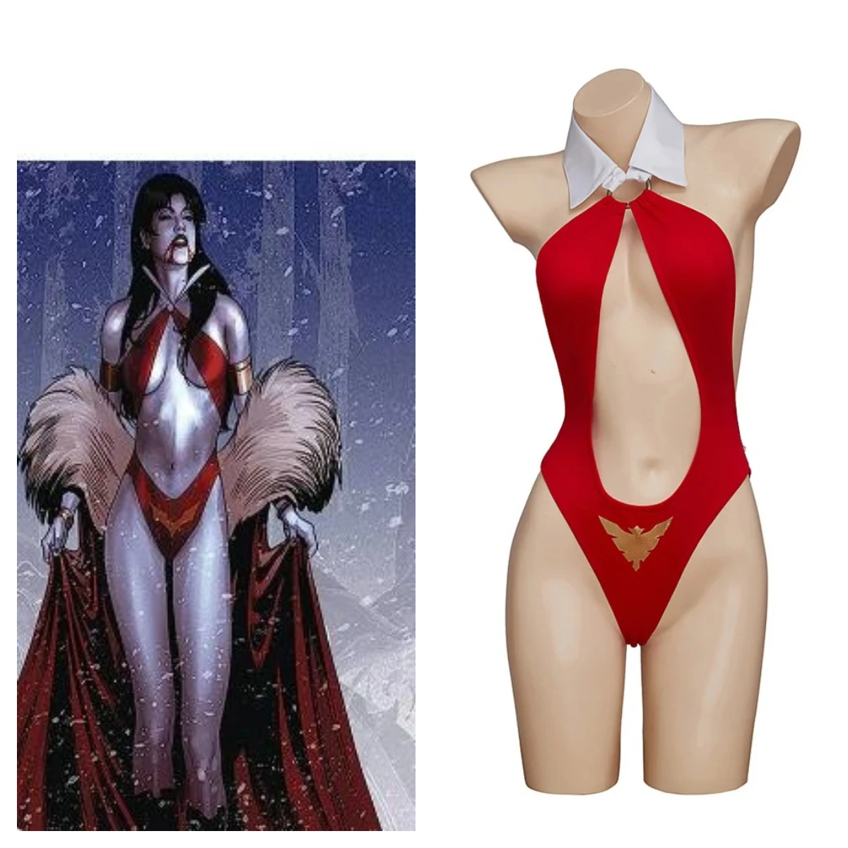 

Женский костюм для косплея Vampirella, сексуальное красное боди с вырезом на шее и открытой спиной, для Хэллоуина, искусственная униформа