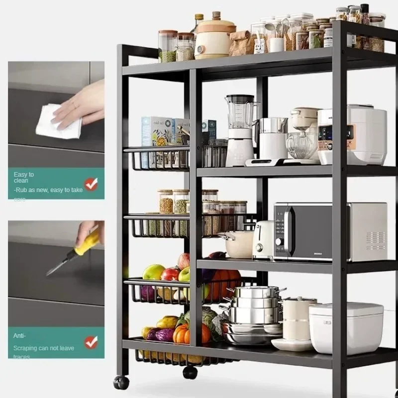 Kitchen Vegetable Basket Trolley Multifunctional Storage Rack Movable Rolling Cart for Fruit Microwave Oven Kitchen Organizer