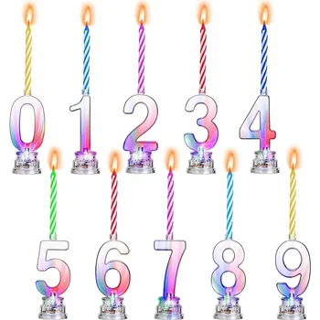 LED 티 라이트 전자 촛불, 다채로운 빛나는 숫자 촛불, 어린이 생일 파티 웨딩 장식 용품, 1 개