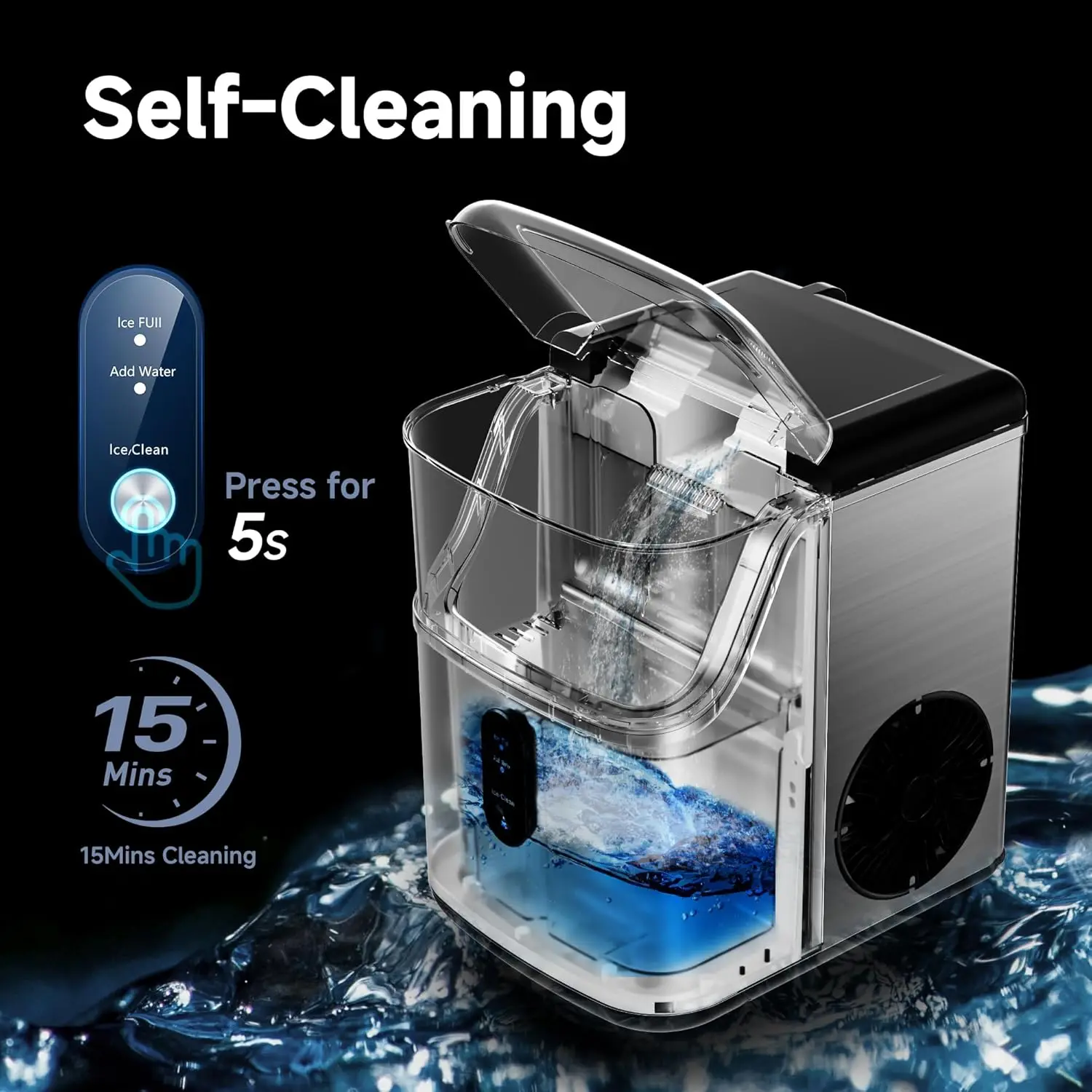 Nugget Makers Countertop, Pebble Maker Machine with 34lbs/24H Soft , Self-Cleaning Sonic Ice Maker with Ice Scoop&Bas 5