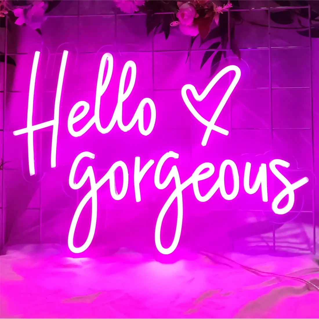 Led Hello Gorgeous Neon Signs for Wall Decor Neon Light Hanging Wall Sign for Bedroom Birthday Party Art Decoration