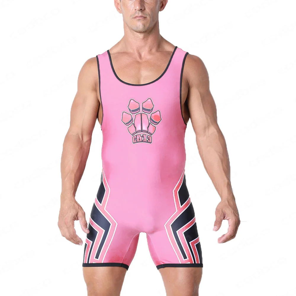Men's Wrestling Singlet Suit One Piece Sleeveless Bodysuit Boxing Gym Sports Fitness Wrestling Singlets Breathable Skinsuit