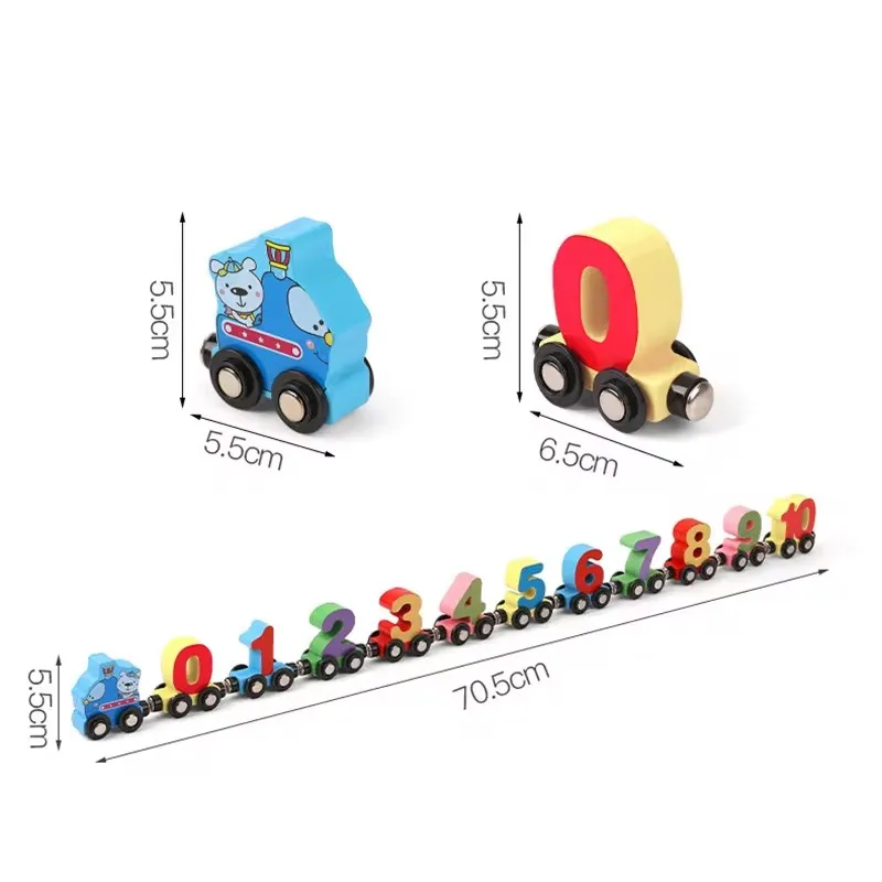 12 Sections Magnetic Wooden Train Toys 0-10 Numbers Toy Car Kids Montessori Color Cognition Building Block Puzzle Toys 6