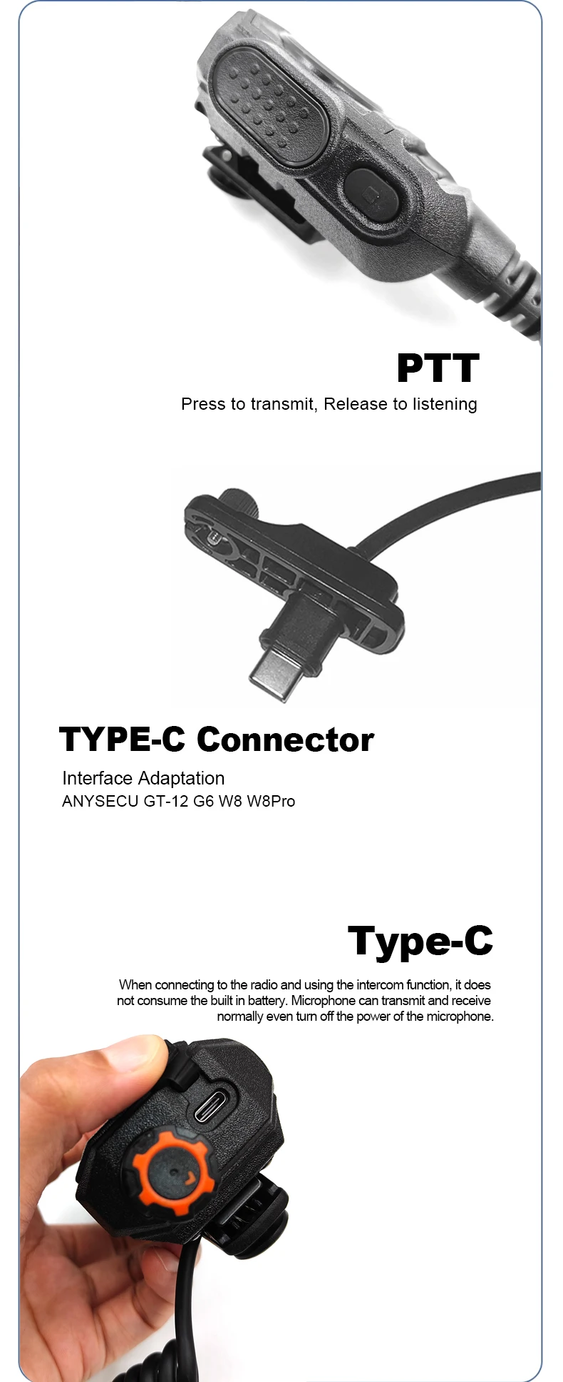 Shoulder Microphone Type-C Connector with Strobe Light for SenHaix GT-12 W8Pro