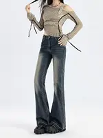 American High Street Spicy Girls Low Waist Jeans Women Autumn Vintage Y2k Design Sense Slim Fit Straight Tube Micro Flare Pants - Image 4