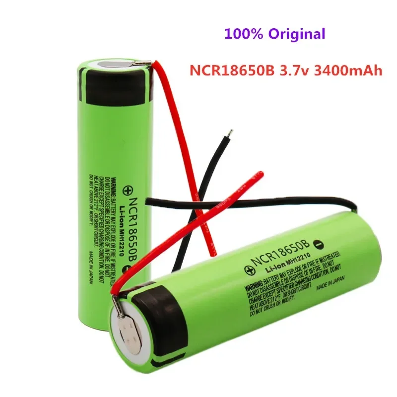 

100% Original 18650 Battery 3400mah 3.7v Lithium Battery NCR18650B 3400mah Suitable for Flashlight Batteries+DIY Wires