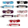 Cat Collar Heart Charm Personalized ID Name with Bell Safety Elastic Adjustable Soft Velvet Puppy Small Dog Pet Collar Kitty 3