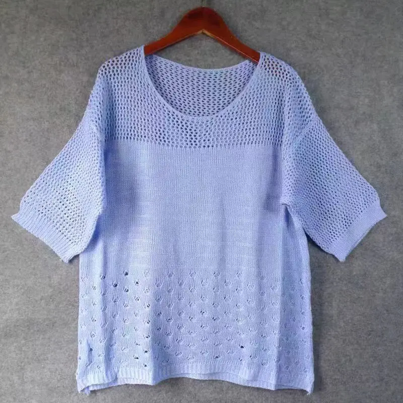 سترة رقيقة محبوكة بخطوط مجوفة للنساء ، سترة متعددة...