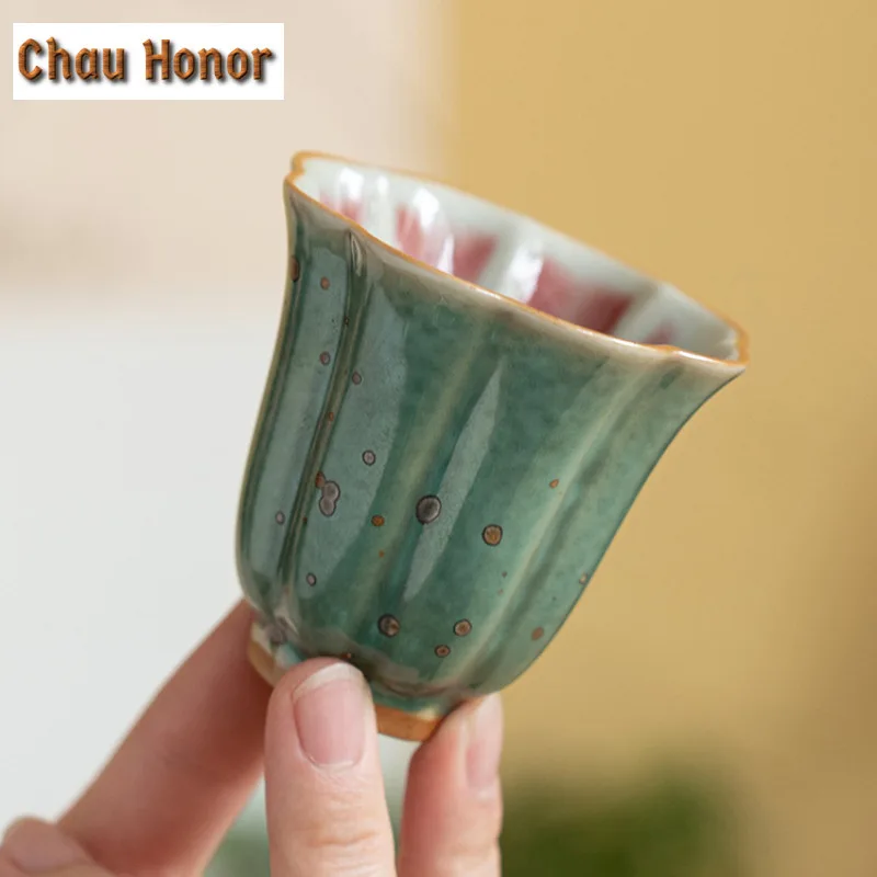 70ml Boutique Green Glaze Kiln Change Ceramics Teacup Handmade Household Kung Fu Tea Set Tea Ceremony Drinkware Accessories Gift