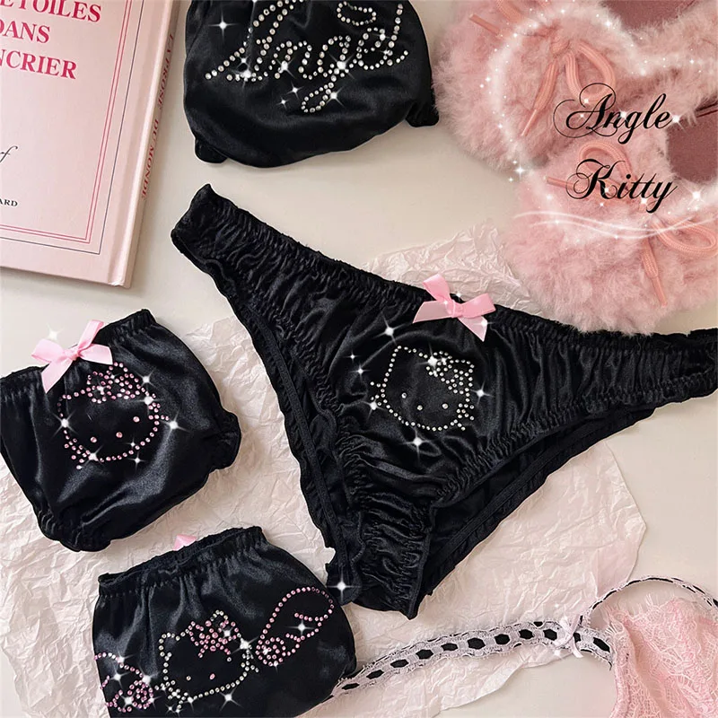 

Miniso Sanrio Y2K, трусики Hello Kitty Kawaii, милые крутые трусики для девушек, блестящие бриллианты, сексуальные женские Стрейчевые трусики
