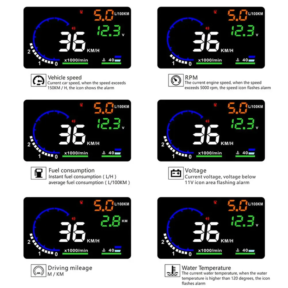 A8 OBD HUD 헤드업 디스플레이 속도계 자동차용 헤드업 디스플레이 RPM 타코미터 과속 경보 기능이 있는 자동 전자 액세서리