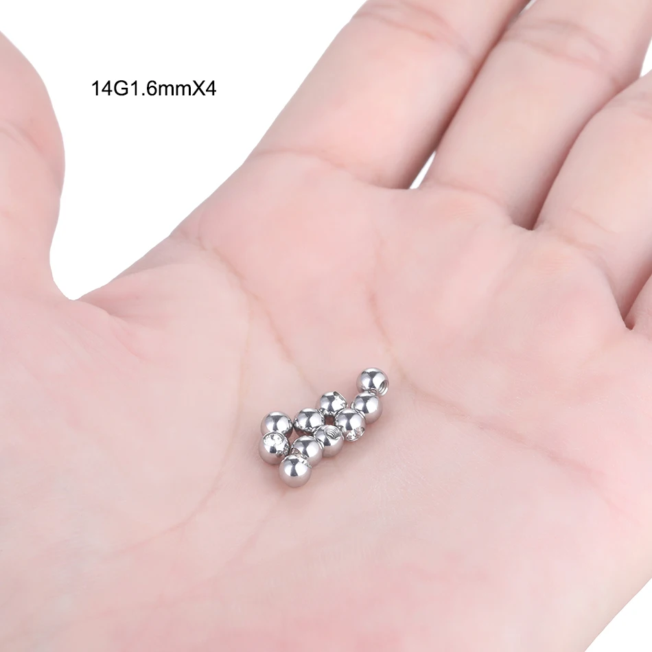 Piercing Jewelry Body Piercing Jewelry Body Jewelry 10pcs/lot Steel CZ Gem Replacement Spare Balls Labret Tongue Ring Ear Belly Eyebrow Piercing Attachment 16G 14G DIY Body Jewelry