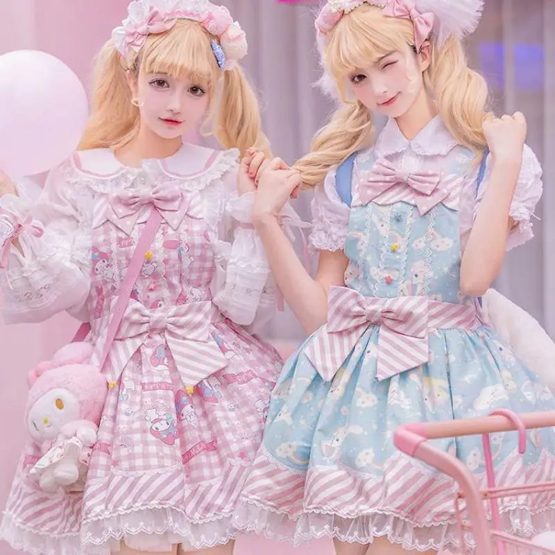 

Cartoon Sanrioed Anime My Melody Cinnamoroll Lolita Skirt Ins Girl Heart Jk Kawaii Cute Lace Suspender Sexy Dress Holiday Gifts
