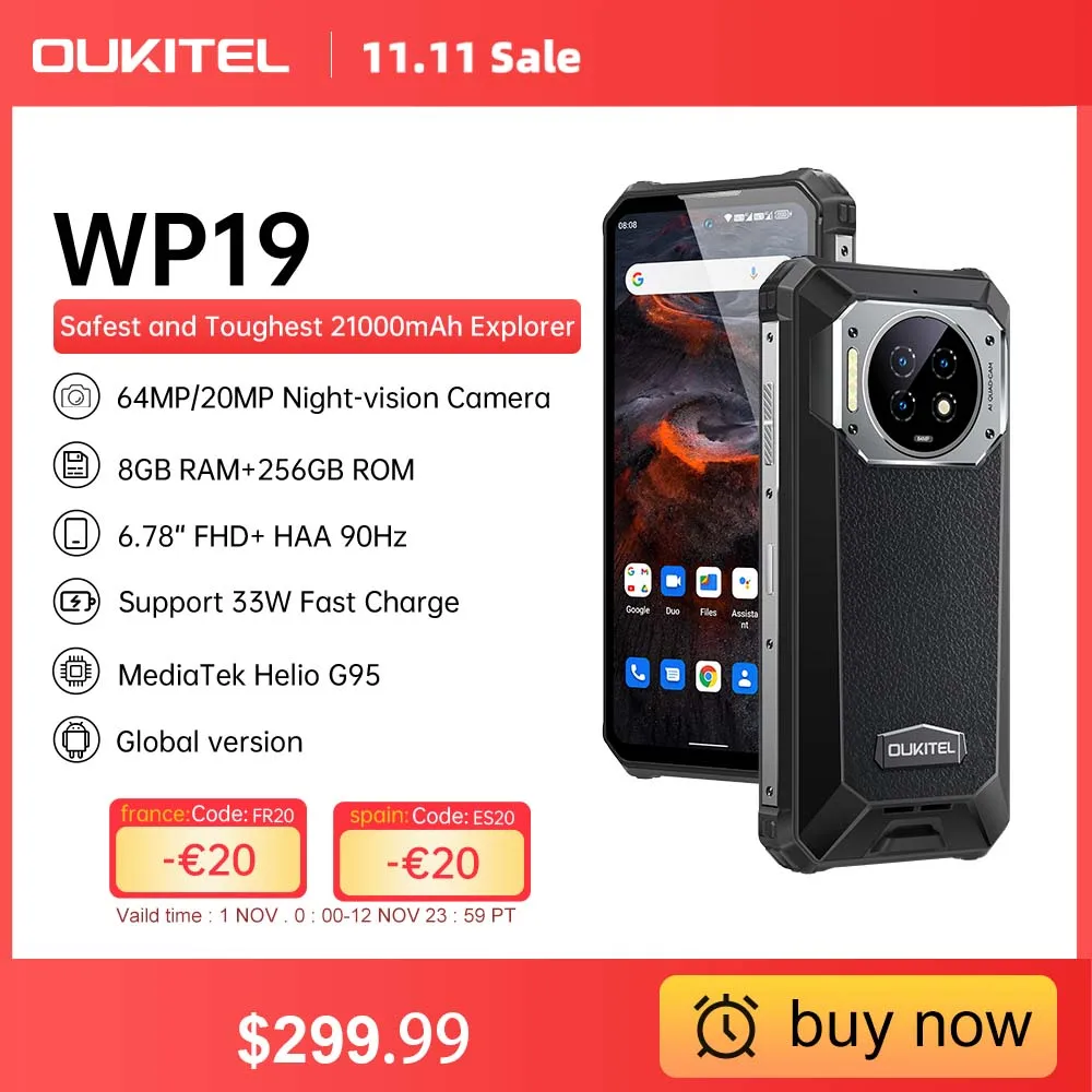 Oukitel WP19 Robuste Nachtsicht Smartphone, Handy, Handy, 21000 mAh, 8 GB, 256 GB, 64M Kamera, 90 Hz Helio G95| | - AliExpress