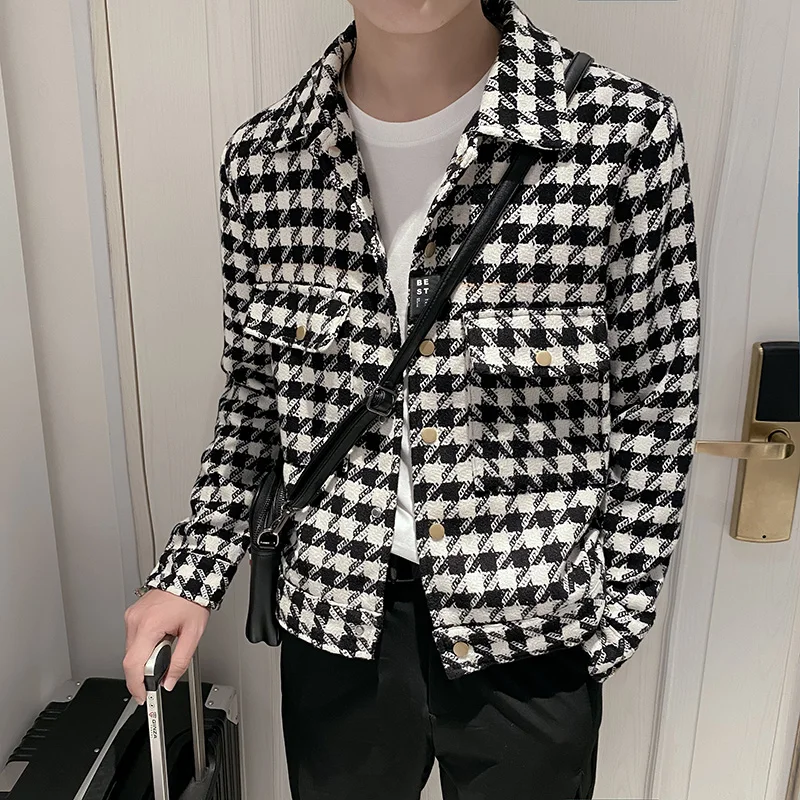 2022 New Man Spring High Quality Plaid Jacket/Male Slim Fit Lapel Business Coat/Business Trench Coat Streetwear Social Overcoat