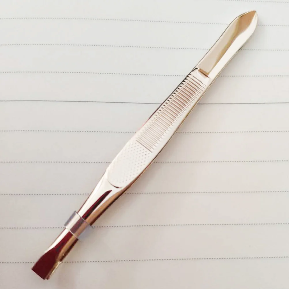 Precision Stainless Steel Gold-plated Eyebrow Tweezers with Eyebrow Comb Portable Eyelashes Extension Tweezers Pointed Tip eyelash tweezers eyebrow tweezers
