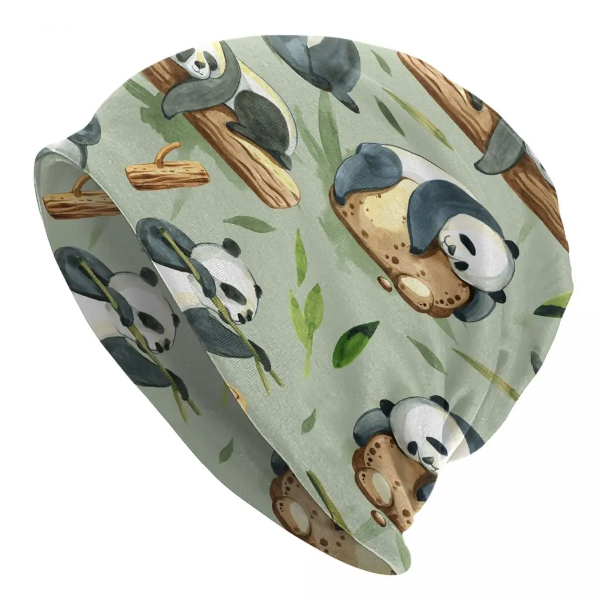 

Bonnet Hat for Men And Women Watercolor Panda With Stone Green Splash And Leaves Knitted Beanies Soft Turban Hat Hip Hop Beanie