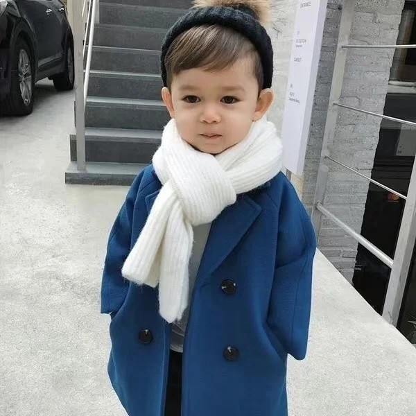 Winter Grid Jackets Boys Girl Woolen Doublebreasted Baby Boy Trench