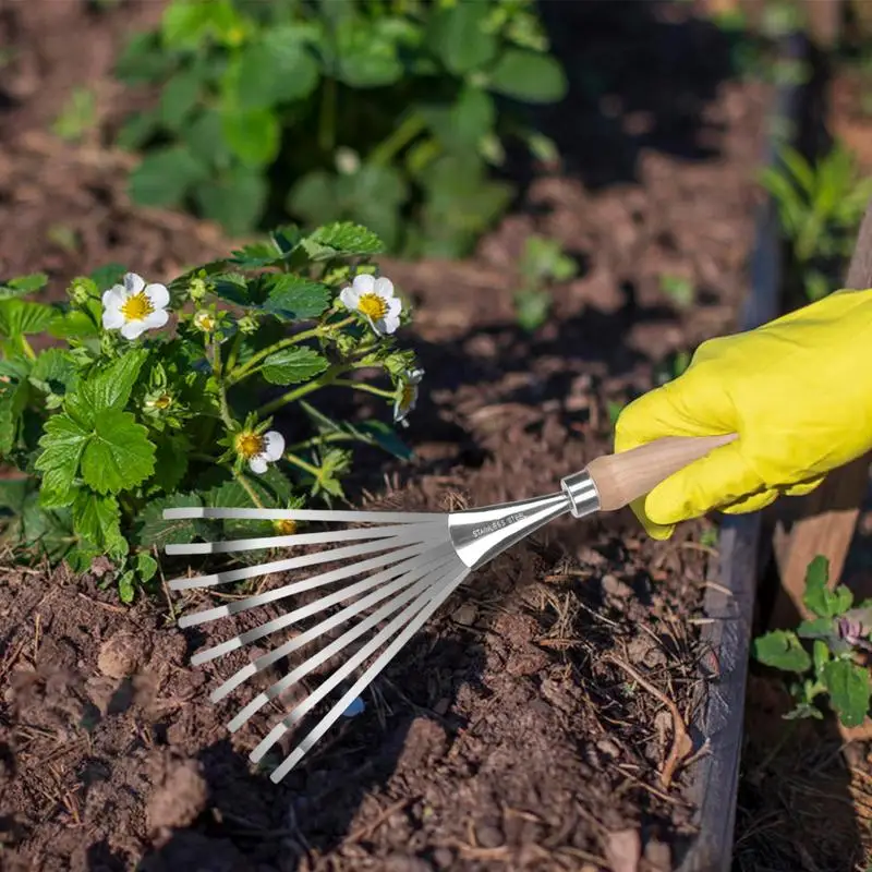 Hand Rakes Long Handle Stainless Steel Shell Clam Digger Small Leaf Rakes Great for Gardening Planting Garden Sweep Yard farming rake,hand rake
