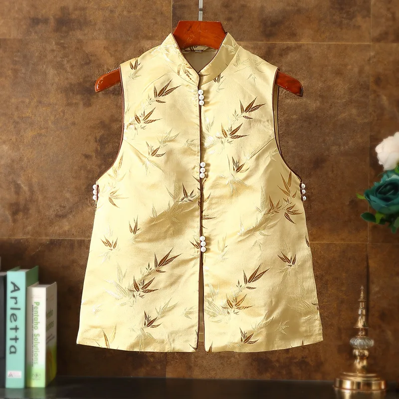 Bamboo Print Chinese New Year Women Traditional Weskit Vest