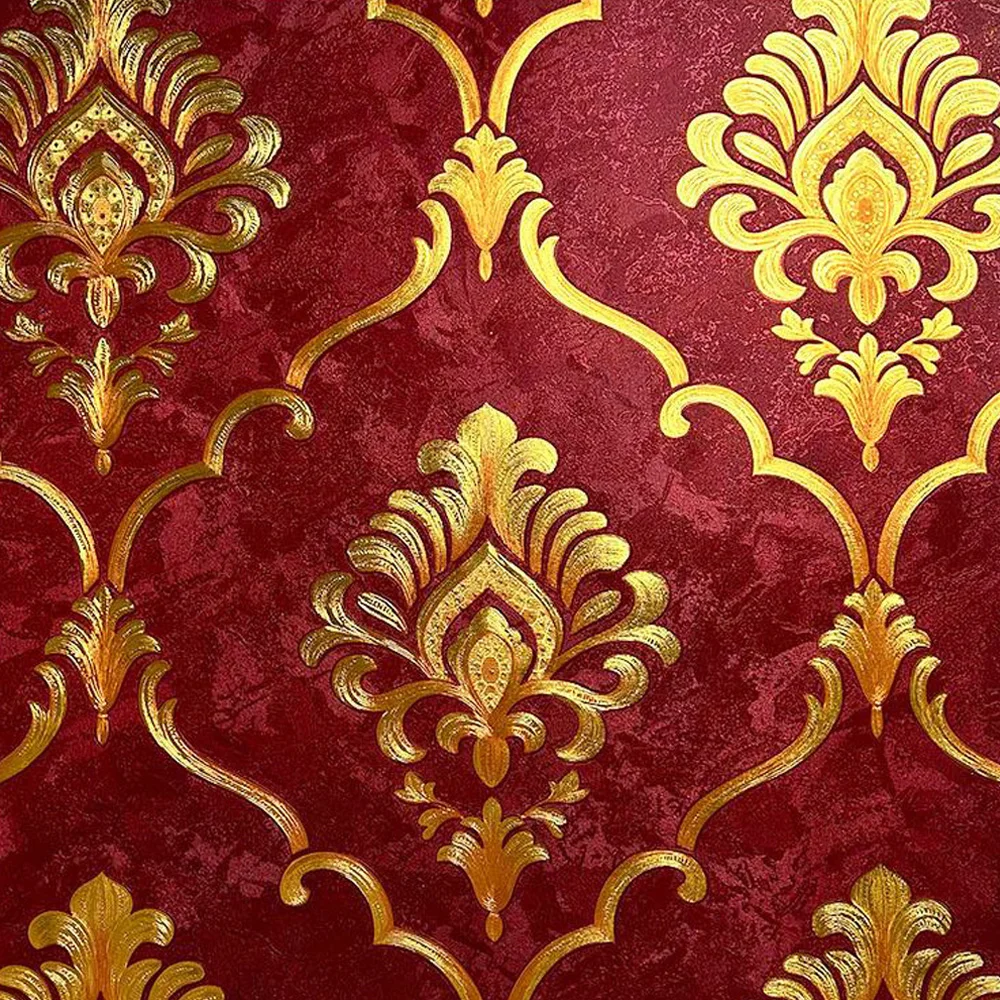 

Luxury Blue Red Damask 3D Embossed Wallpaper Hotel Luxury PVC Vinyl Gold Floral Wall Paper Roll Ktv Bedroom Living Room