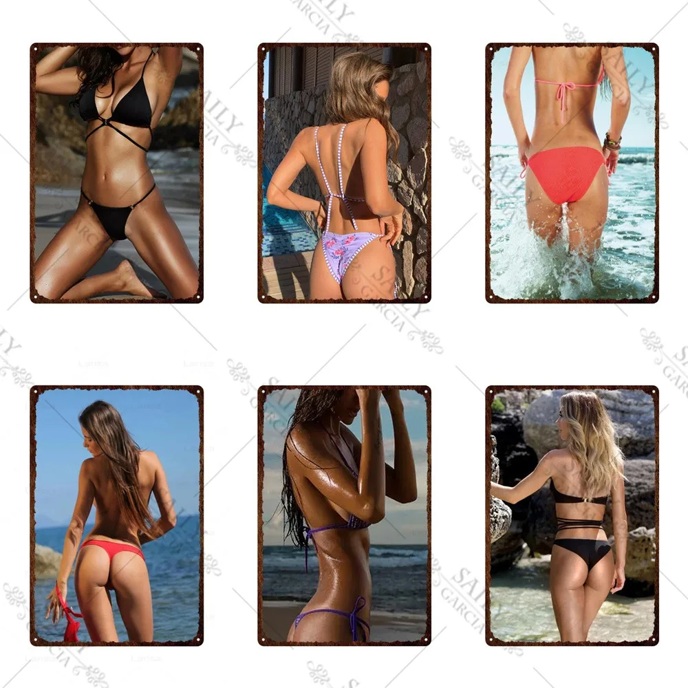 

Sexy Girl Metal Tin Sign Beach Bikini Metal Print Poster Vintage Sexy Lady Metal Plate Pub Bar Sign Tin Plaque Man Cave Decor