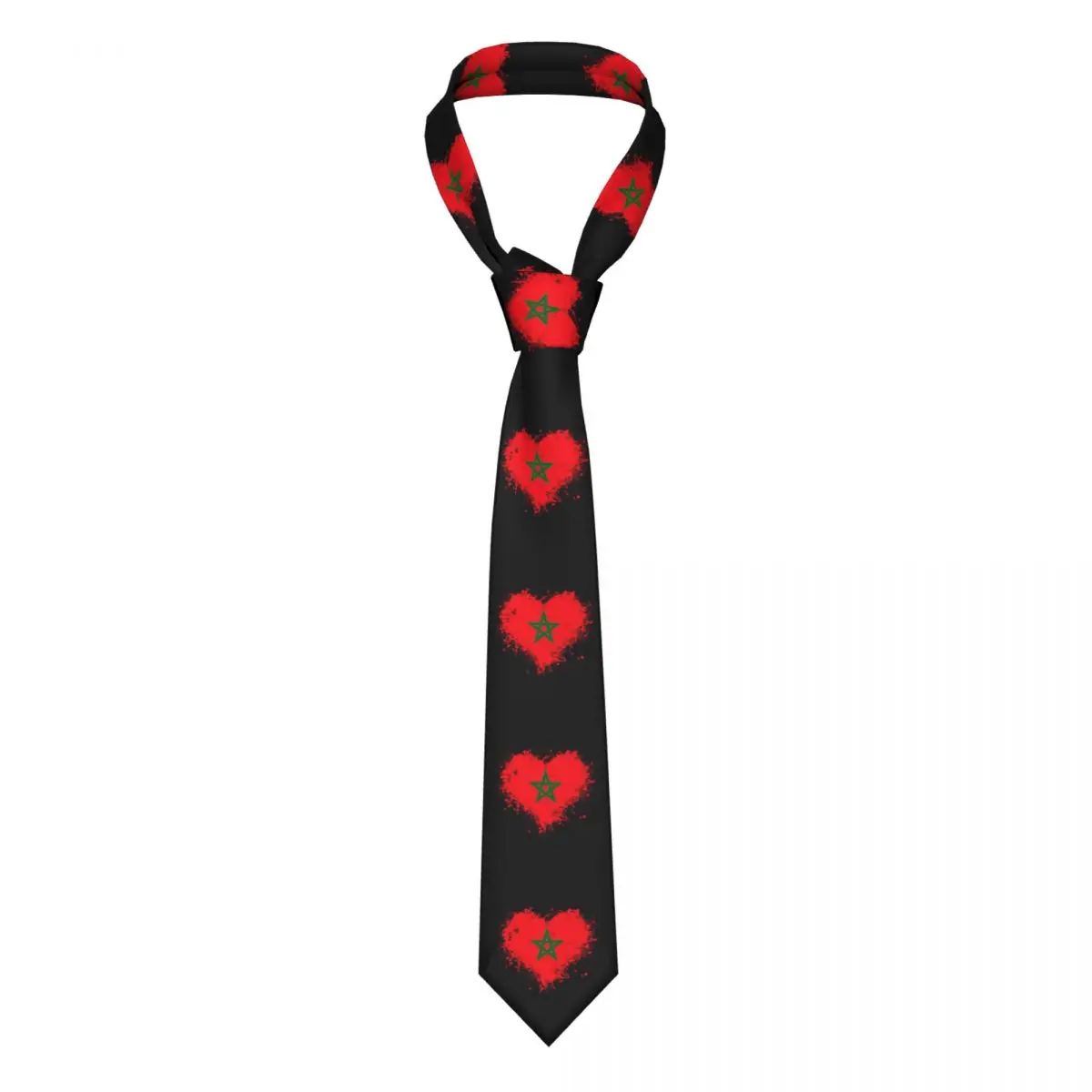 

Classic Morocco Flag Heart Neck Tie Men's Personalized Silk Moorish Moroccan Patriotic Necktie for Business Cravat