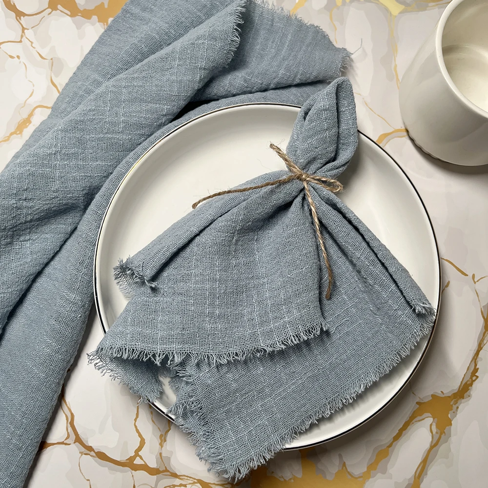 10pcs 32x32cm Wholesale Christmas Red Gauze Cotton Cloth Napkins Reusable Tea Towel Wedding Party Table Decor Retro Burrs napkin 2