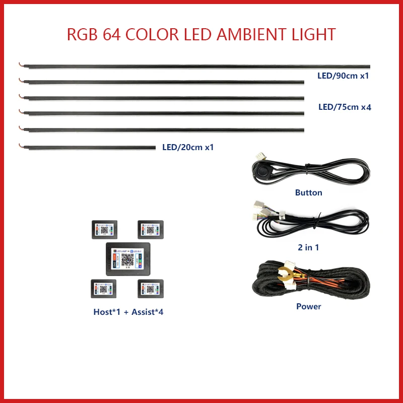 Tesla Car Ambient Lights - RGB 64-Color LED Interior Strip Symphony Atmosphere Lamp Accessories