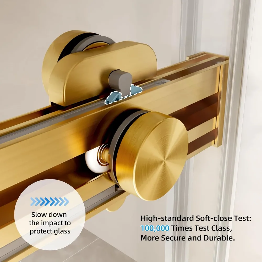 Frameless Shower Door, 56-60" W x 74" H Double Sliding Shower Door with 5/16" (8mm) Brushed Gold Finish Shower Doors 4