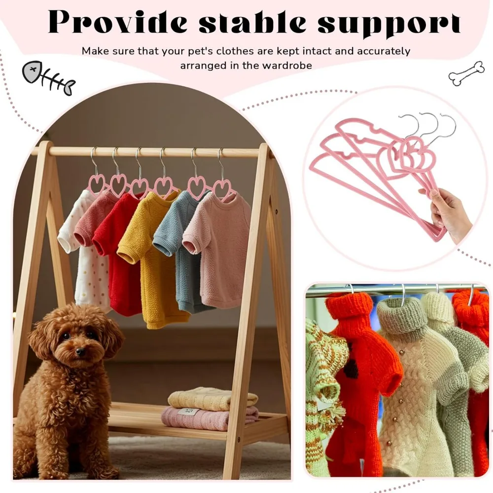 24 Pcs Dog Clothes Hangers 13'' Non-Slip & 360° Swivel Pink Velvet Pet Hangers for Dogs and Cats Rustproof Metal Hooks, Space-Sa